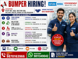 Tool Room (Quality), . Die Fitter (Sheet Metal) & Die Maker, Lab (Electrical & Electronics Switch Check),Quality (QC / SIR),Moulding Line Leader