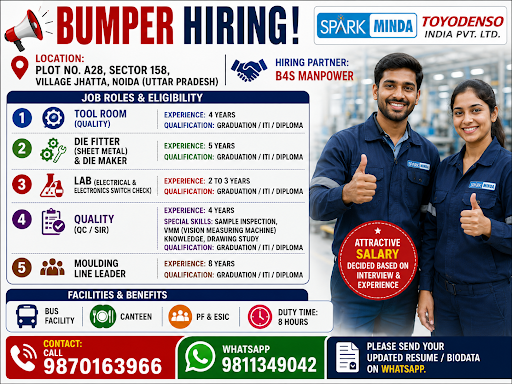 Tool Room (Quality), . Die Fitter (Sheet Metal) & Die Maker, Lab (Electrical & Electronics Switch Check),Quality (QC / SIR),Moulding Line Leader